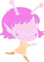garota alienígena de desenho animado de estilo de cor plana vetor