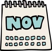 calendário de desenhos animados doodle mostrando o mês de novembro vetor