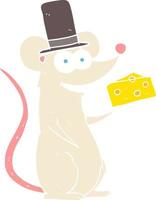 ilustração de cor lisa de um rato de desenho animado com queijo vetor