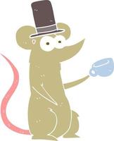 ilustração de cor plana de um rato de desenho animado com copo e cartola vetor