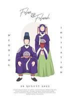 ilustração de casal muçulmano coreano usando vestido roxo tradicional vetor