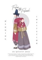 ilustração de casal muçulmano coreano usando vestido marrom tradicional vetor
