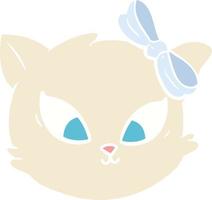 gato de desenho animado de estilo de cor plana bonito com laço vetor