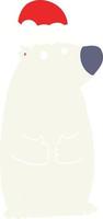 urso de desenho animado de estilo de cor plana usando chapéu de natal vetor