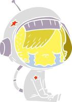 estilo de cor plana cartoon garota astronauta chorando sentada vetor