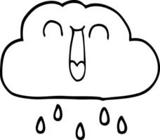 desenho de linha de uma nuvem de chuva feliz vetor