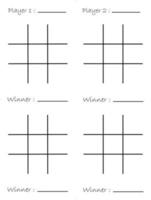 mesa tic tac toe, página de atividades infantis com nome do jogador e nome do vencedor vetor