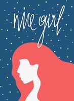 letras de garota legal e garota com cabelo bonito em estilo minimalista, cartão de cartaz para dia dos namorados ou dia das mulheres estilo de forma simples vetor