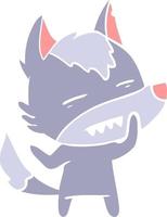 lobo de desenho animado de estilo de cor plana mostrando os dentes vetor