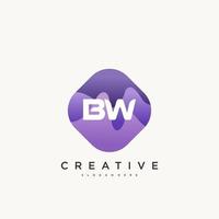 elementos de modelo de design de ícone de logotipo de letra inicial bw com onda colorida vetor