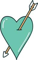 ícone de estilo de tatuagem de uma flecha e coração vetor
