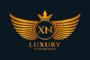 luxo royal wing letter xn crest gold color logo vector, vitória logo, crista logo, asa logo, modelo de logotipo vetorial. vetor