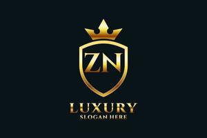 logotipo de monograma de luxo elegante inicial zn ou modelo de crachá com pergaminhos e coroa real - perfeito para projetos de marca luxuosos vetor