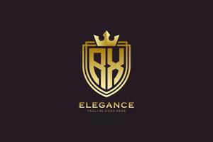 logotipo de monograma de luxo elegante rx inicial ou modelo de crachá com pergaminhos e coroa real - perfeito para projetos de marca luxuosos vetor