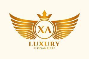 luxo royal wing letter x crista ouro logotipo vetor, logotipo da vitória, logotipo da crista, logotipo da asa, modelo de logotipo vetorial. vetor