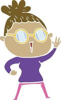mulher de desenho animado estilo cor plana usando óculos vetor