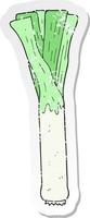adesivo retrô angustiado de um alho-poró de desenho animado vetor