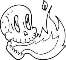 desenho de linha desenho animado crânio flamejante vetor
