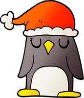 pinguim de desenho animado usando chapéu de natal vetor