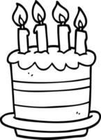 bolo de aniversário dos desenhos animados de desenho de linha vetor