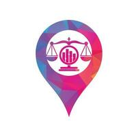 modelo de vetor de logotipo de conceito de forma de pino de mapa de finanças de justiça. escritório de advocacia criativo com conceito de design de logotipo gráfico.