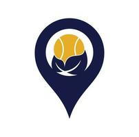design de logotipo de vetor de conceito de forma de pino de mapa de folha de tênis. jogo e eco símbolo ou ícone.