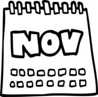 calendário de desenhos animados de desenho de linha mostrando o mês de novembro vetor