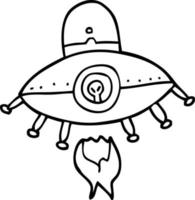 desenho de linha nave alienígena de desenho animado vetor