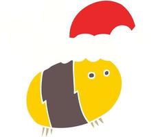abelha de desenho animado estilo cor plana bonito usando chapéu de natal vetor