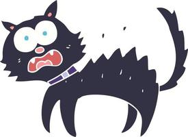 ilustração de cor plana de um gato preto com medo de desenho animado vetor