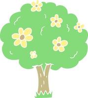 ilustração de cor lisa de uma árvore de desenho animado com flores vetor