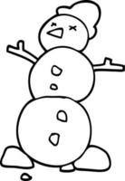 desenho de linha desenho animado boneco de neve vetor