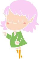 menina de elfo de desenho animado de estilo de cor plana feliz vetor