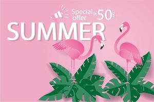 banner de venda de verão flamingo vetor