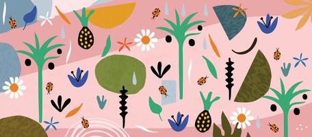 coleção de doodle de formas orgânicas coloridas. formas botânicas fofas, recortes de rabiscos infantis aleatórios de folhas tropicais, frutas e flores, ilustração vetorial de arte abstrata decorativa vetor