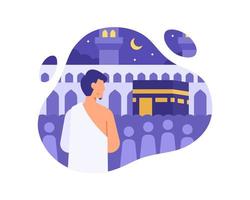 um muçulmano executa hajj na ilustração de meca vetor