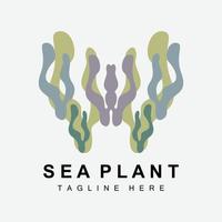 logotipo de algas marinhas, design vetorial de plantas marinhas, mercearia e proteção da natureza vetor