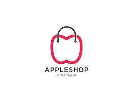logotipo da sacola de compras com ilustração de frutas de maçã vetor