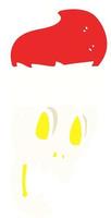 ilustração de cor lisa de um chapéu de natal de desenho animado no crânio vetor