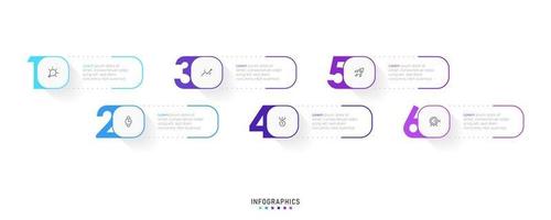 modelo de design de rótulo infográfico vetorial com ícones e 6 opções ou etapas. pode ser usado para diagrama de processo, apresentações, layout de fluxo de trabalho, banner, fluxograma, gráfico de informações. vetor