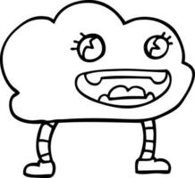 desenho de linha desenho animado nuvem de tempo expressiva vetor