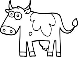 desenho de linha vaca de fazenda dos desenhos animados vetor