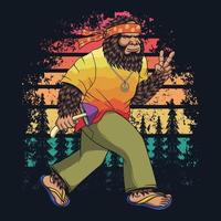 hippie bigfoot andando ilustração vetorial retrô vetor