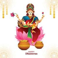 ilustração de deusa maa laxmi com moedas para fundo indiano festival haapy dhanteras vetor