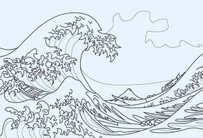 desenho de a grande onda de kanagawa para colorir vetor