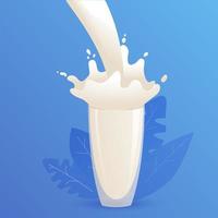 respingo de leite é derramado em um vetor glass.realistic illustration.website banner concept.healthy comendo.