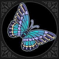 artes coloridas da mandala da borboleta isoladas no fundo preto vetor