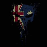 bandeira da austrália cabeça de caveira com textura grunge - design de camiseta vetorial vetor