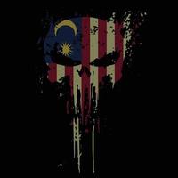 bandeira da malásia cabeça de caveira com textura grunge - design de camiseta vetorial vetor