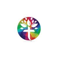 árvore religiosa cruz símbolo ícone vector design. design de logotipo de árvore cruzada. logotipo da igreja da árvore.